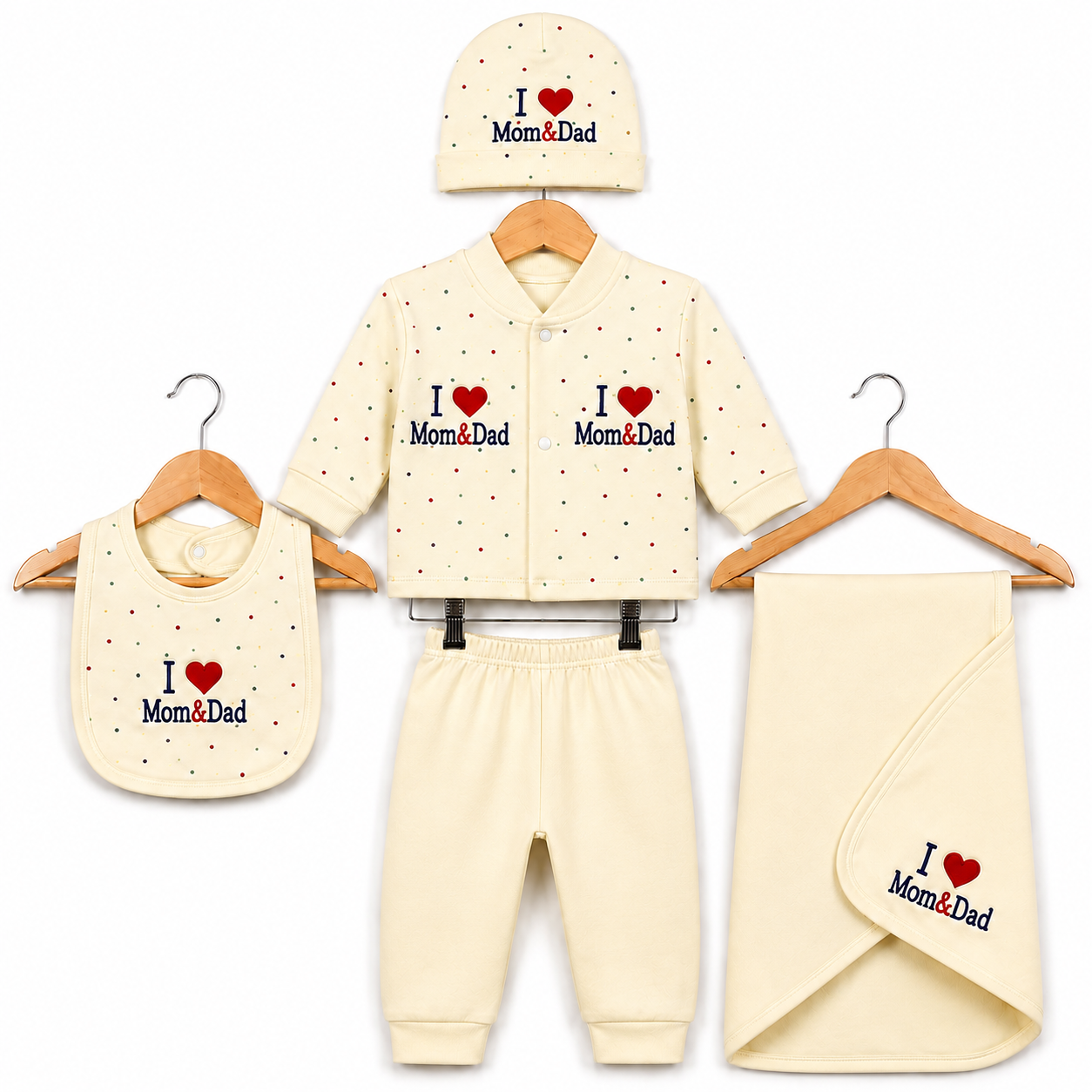 I love Mom & Dad Light Yellow Newborn Baby Baba Babies Cuddle Set 5 pcs