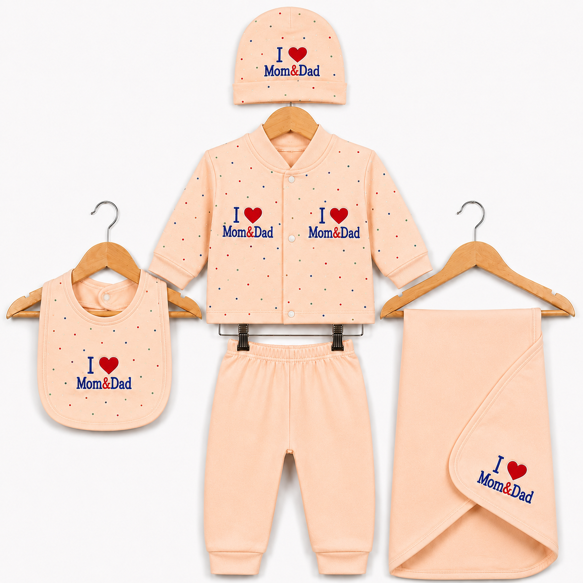 I love Mom & Dad Light Peech Newborn Baby Baba Babies Cuddle Set 5 pcs