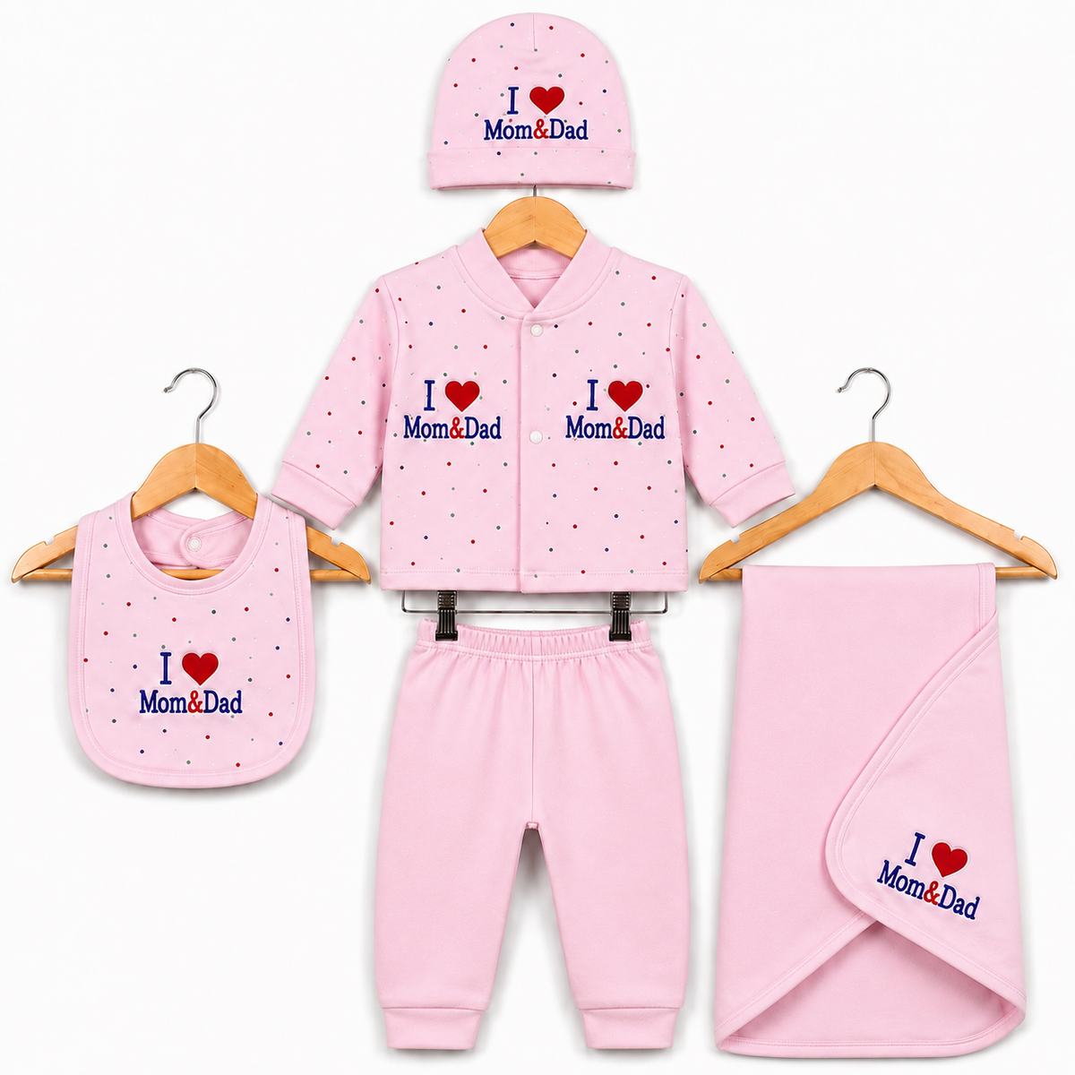 I love Mom & Dad Baby Pink Newborn Baby Baba Babies Cuddle Set 5 pcs