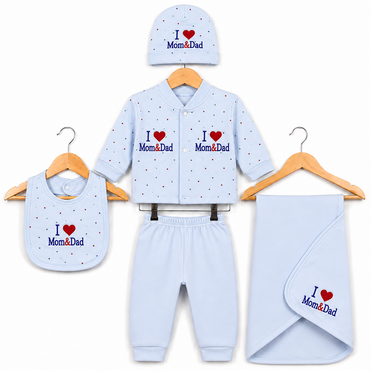 I love Mom & Dad Light Blue Newborn Baby Baba Babies Cuddle Set 5 pcs