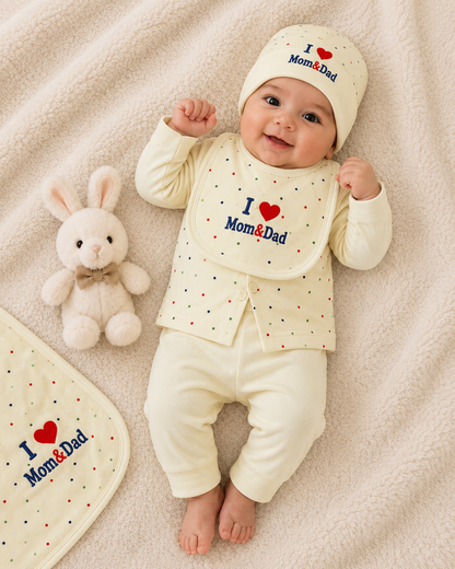 I love Mom & Dad Light Yellow Newborn Baby Baba Babies Cuddle Set 5 pcs