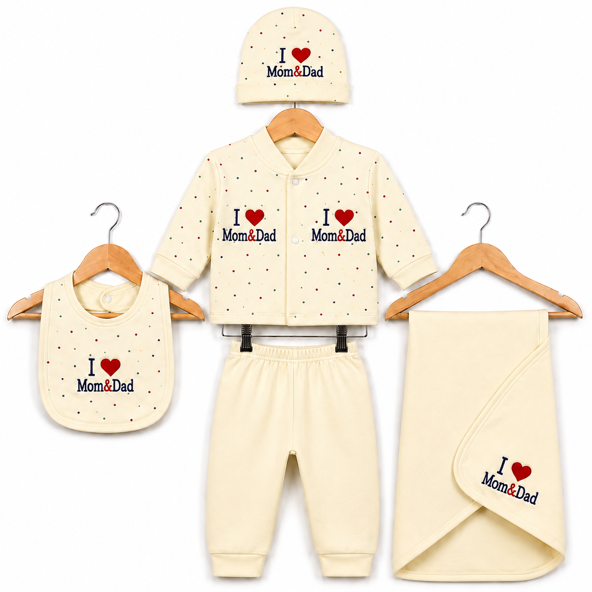 I love Mom & Dad Light Yellow Newborn Baby Baba Babies Cuddle Set 5 pcs
