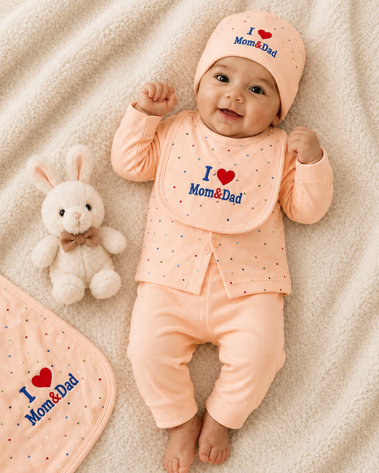 I love Mom & Dad Light Peech Newborn Baby Baba Babies Cuddle Set 5 pcs