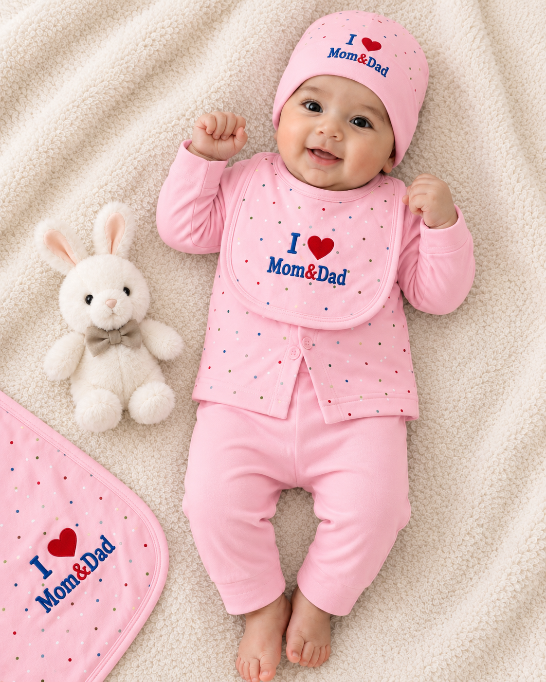 I love Mom & Dad Classic Pink Newborn Baby Baba Babies Cuddle Set 5 pcs