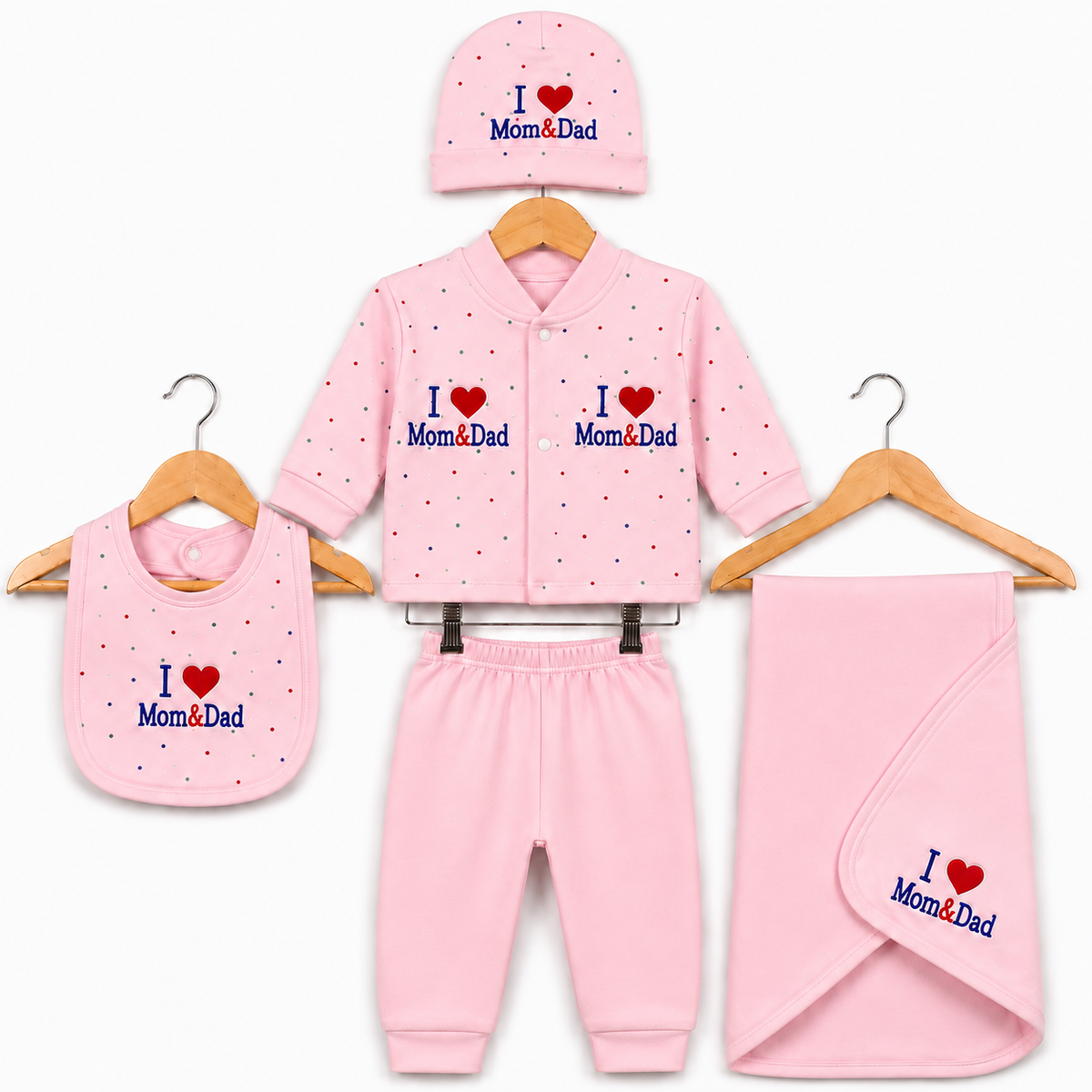 I love Mom & Dad Classic Pink Newborn Baby Baba Babies Cuddle Set 5 pcs
