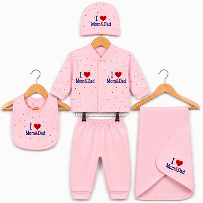 I love Mom & Dad Classic Pink Newborn Baby Baba Babies Cuddle Set 5 pcs