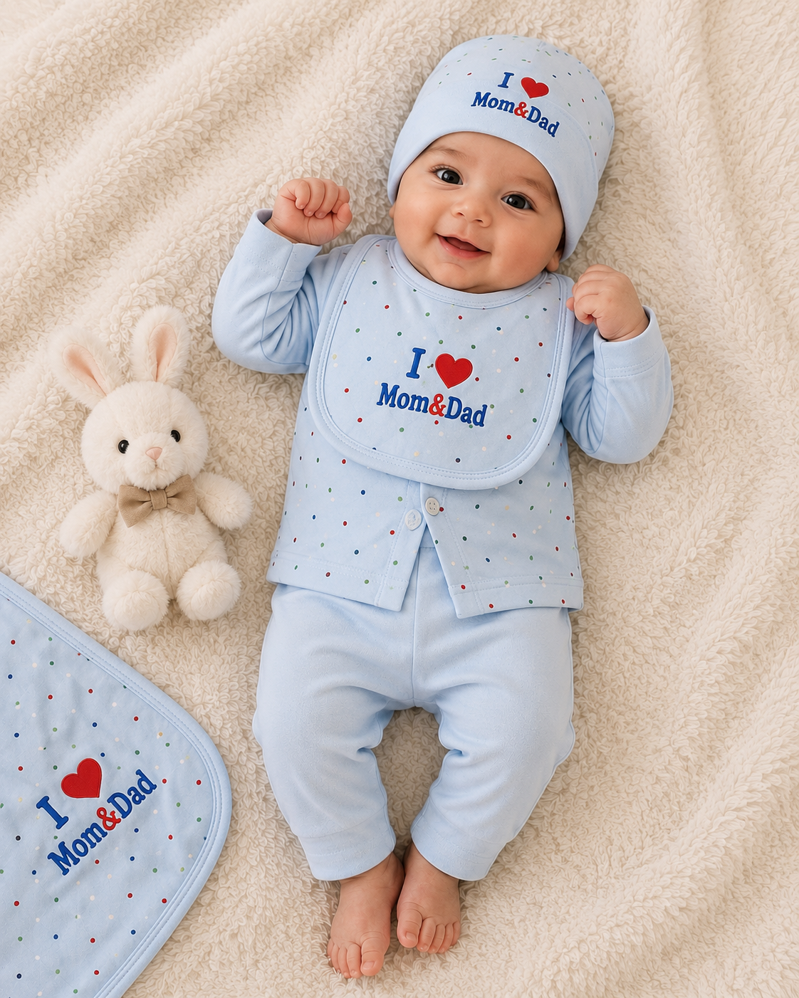 I love Mom & Dad Light Blue Newborn Baby Baba Babies Cuddle Set 5 pcs