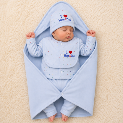 I love Mom & Dad Light Blue Newborn Baby Baba Babies Cuddle Set 5 pcs