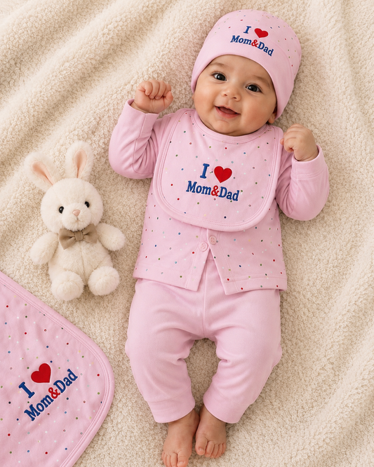 I love Mom & Dad Baby Pink Newborn Baby Baba Babies Cuddle Set 5 pcs