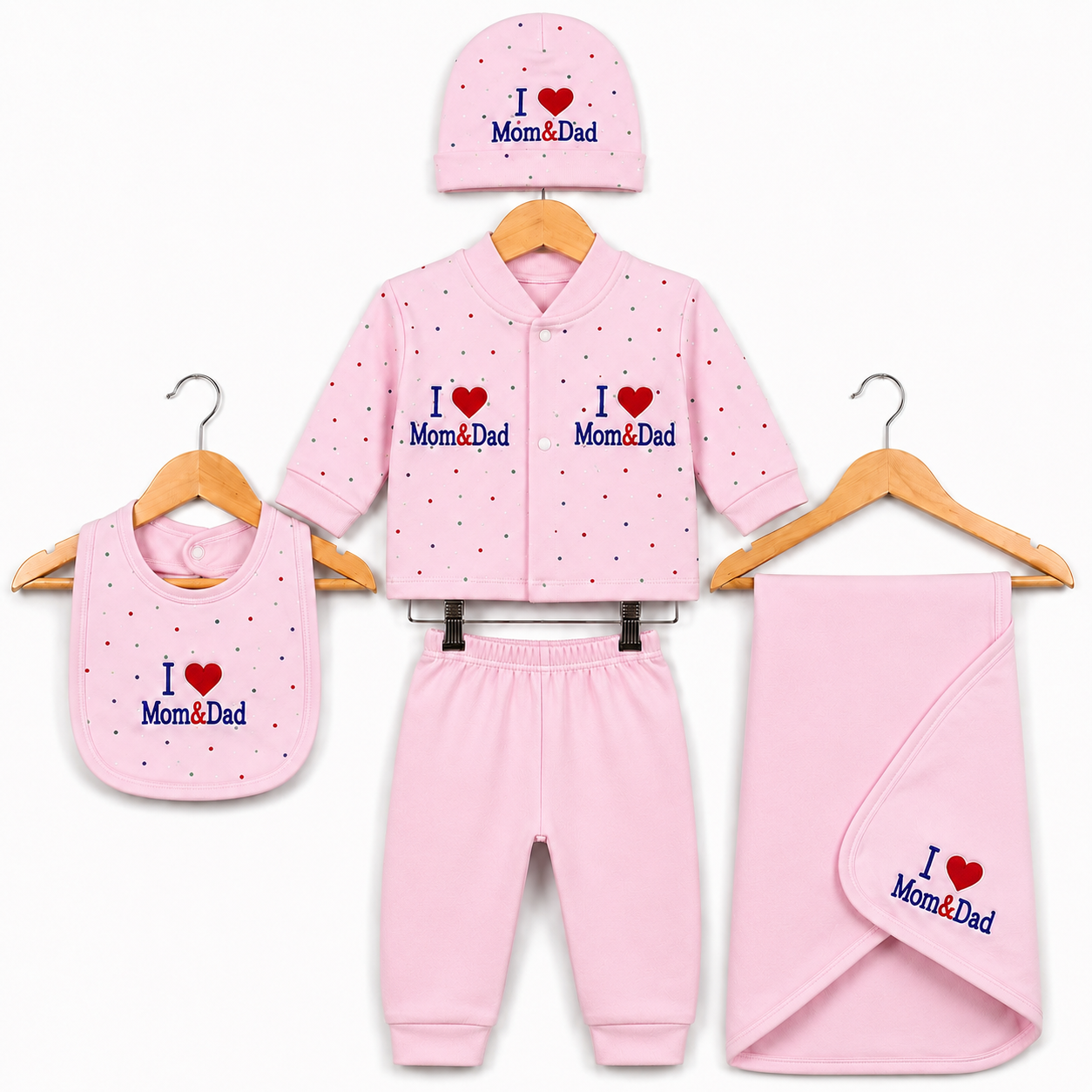 I love Mom & Dad Baby Pink Newborn Baby Baba Babies Cuddle Set 5 pcs