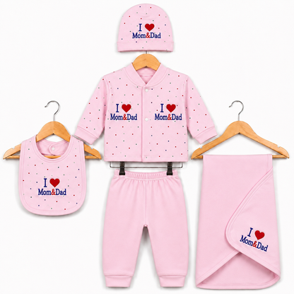 I love Mom & Dad Baby Pink Newborn Baby Baba Babies Cuddle Set 5 pcs