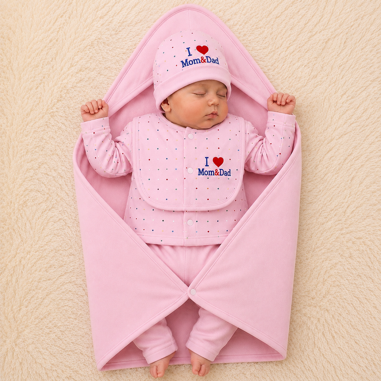 I love Mom & Dad Baby Pink Newborn Baby Baba Babies Cuddle Set 5 pcs