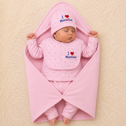 I love Mom & Dad Baby Pink Newborn Baby Baba Babies Cuddle Set 5 pcs