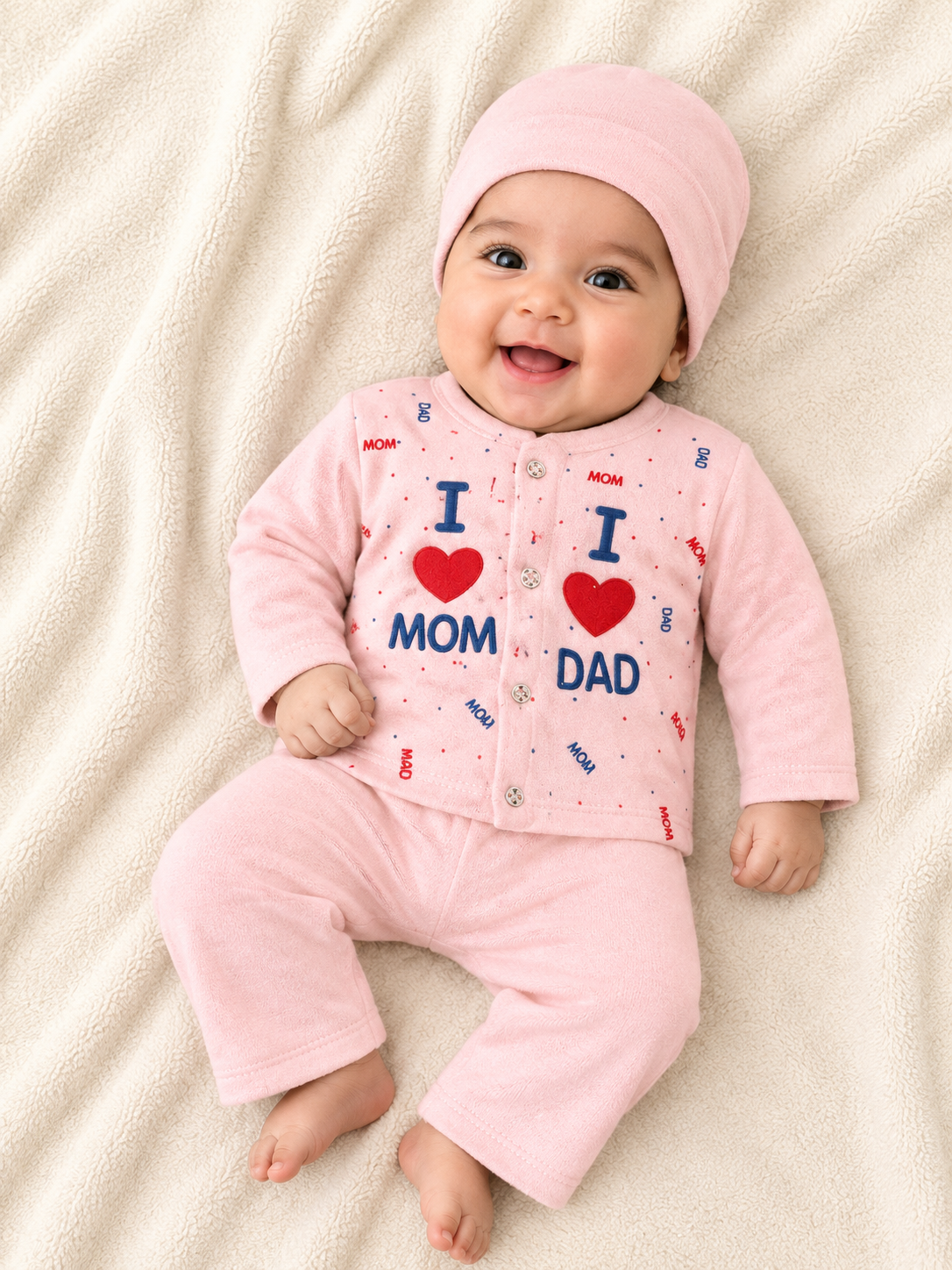 I Love Mom & Dad Baby Pink Newborn Baby Baba Babies Cuddle Set 3 pcs