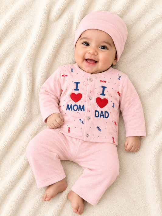 I Love Mom & Dad Baby Pink Newborn Baby Baba Babies Cuddle Set 3 pcs