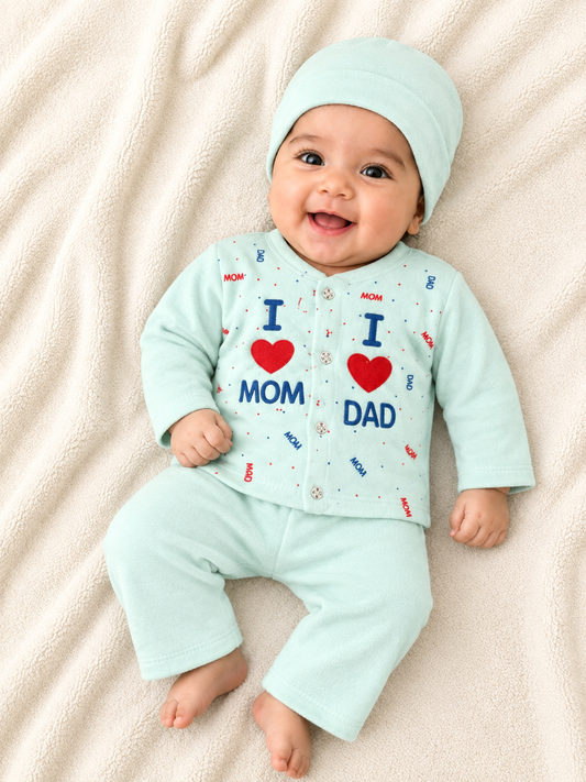 I Love Mom & Dad Mint Green Newborn Baby Baba Babies Cuddle Set 3 pcs