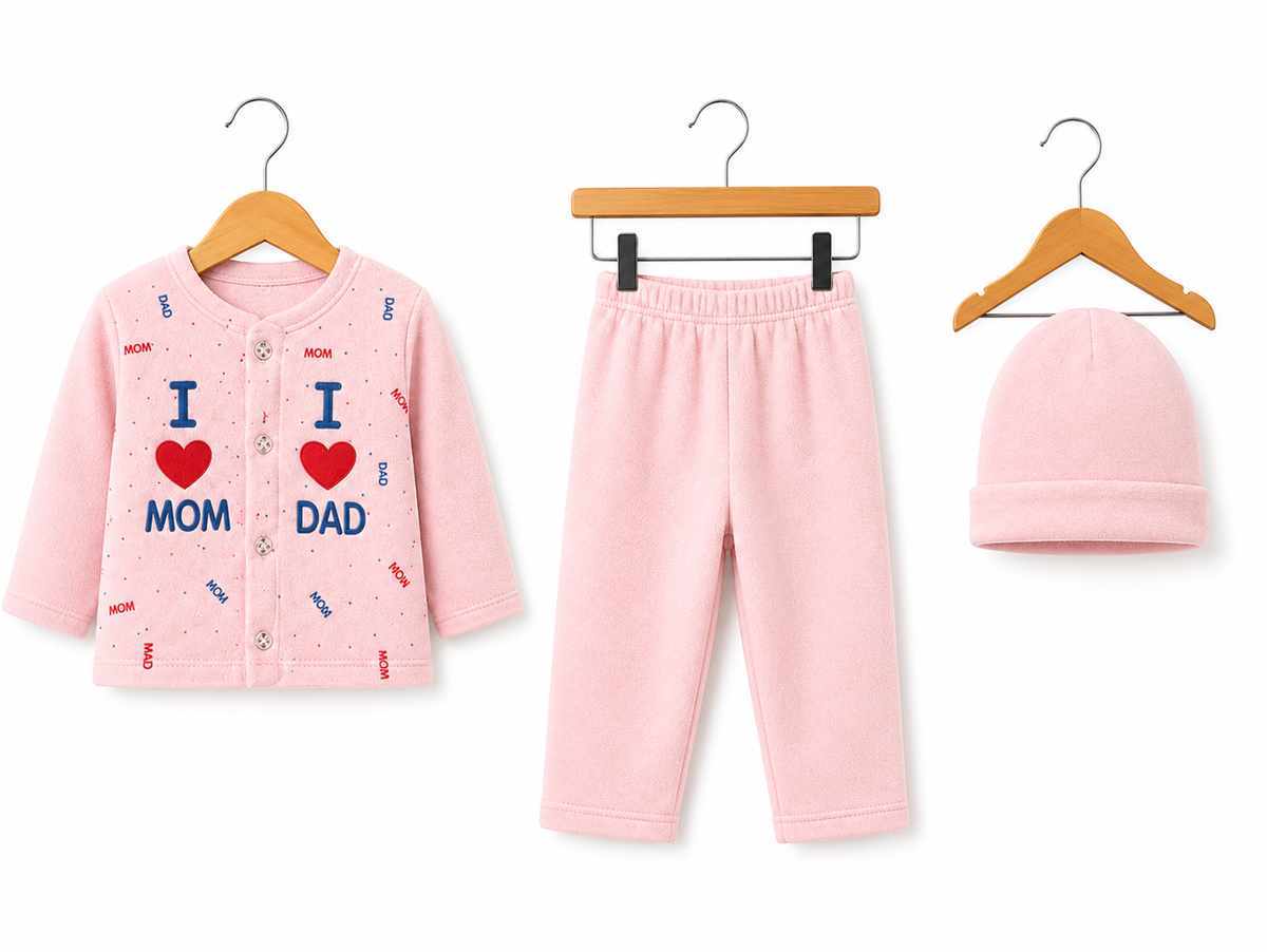 I Love Mom & Dad Baby Pink Newborn Baby Baba Babies Cuddle Set 3 pcs