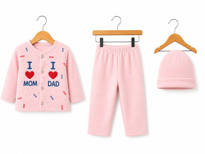 I Love Mom & Dad Baby Pink Newborn Baby Baba Babies Cuddle Set 3 pcs