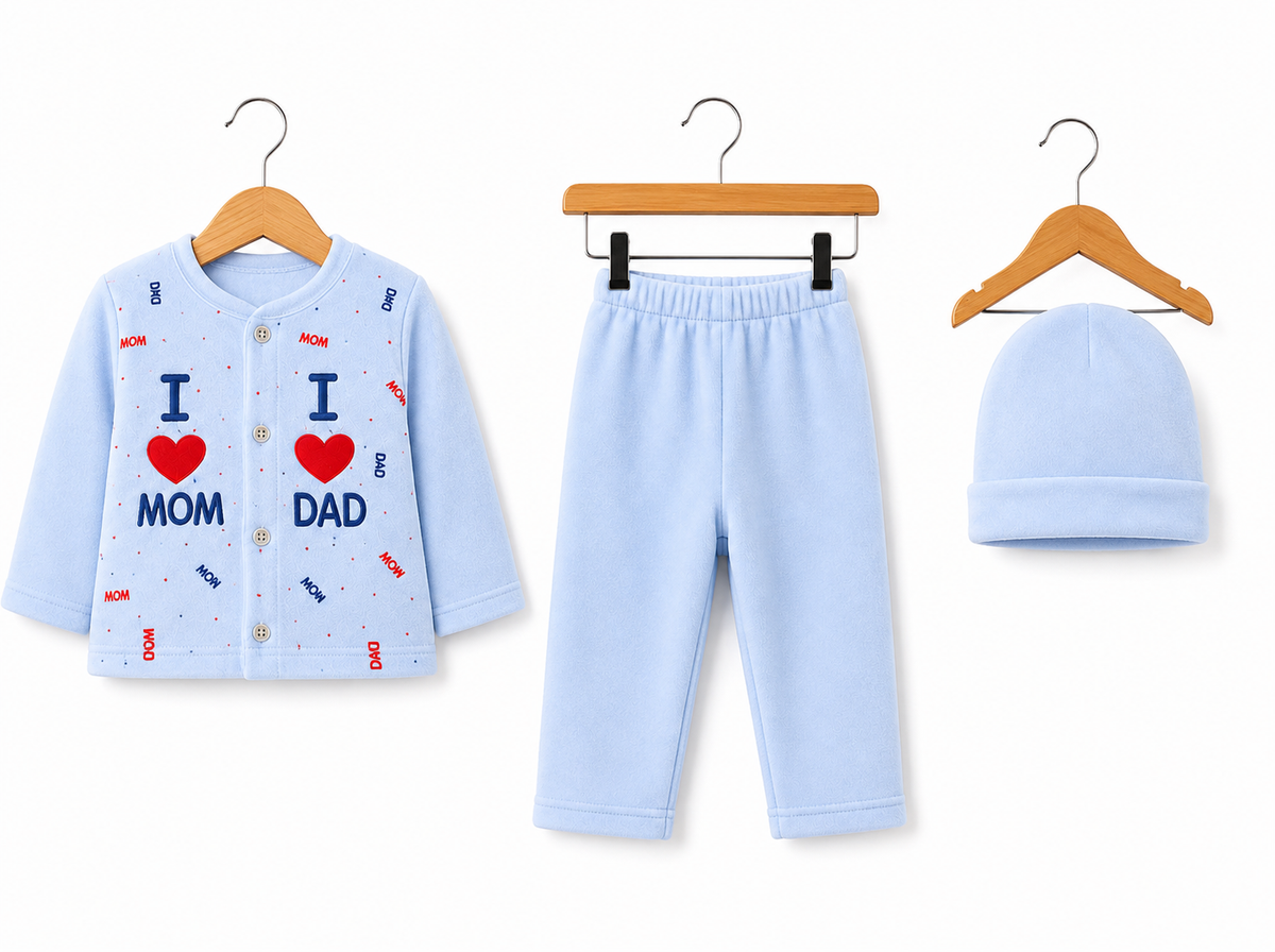 I Love Mom & Dad Light Blue Newborn Baby Baba Babies Cuddle Set 3 pcs