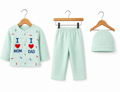 I Love Mom & Dad Mint Green Newborn Baby Baba Babies Cuddle Set 3 pcs