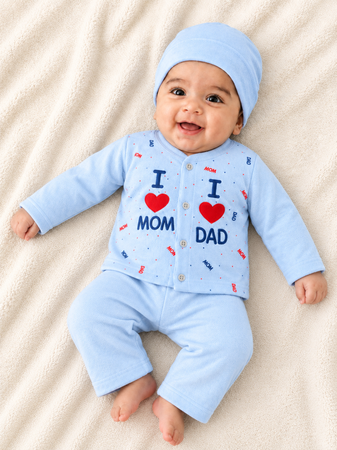 I Love Mom & Dad Light Blue Newborn Baby Baba Babies Cuddle Set 3 pcs