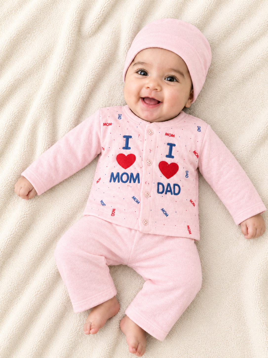 I Love Mom & Dad Baby Pink Newborn Baby Baba Babies Cuddle Set 3 pcs