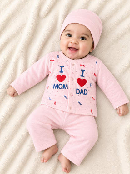 I Love Mom & Dad Baby Pink Newborn Baby Baba Babies Cuddle Set 3 pcs