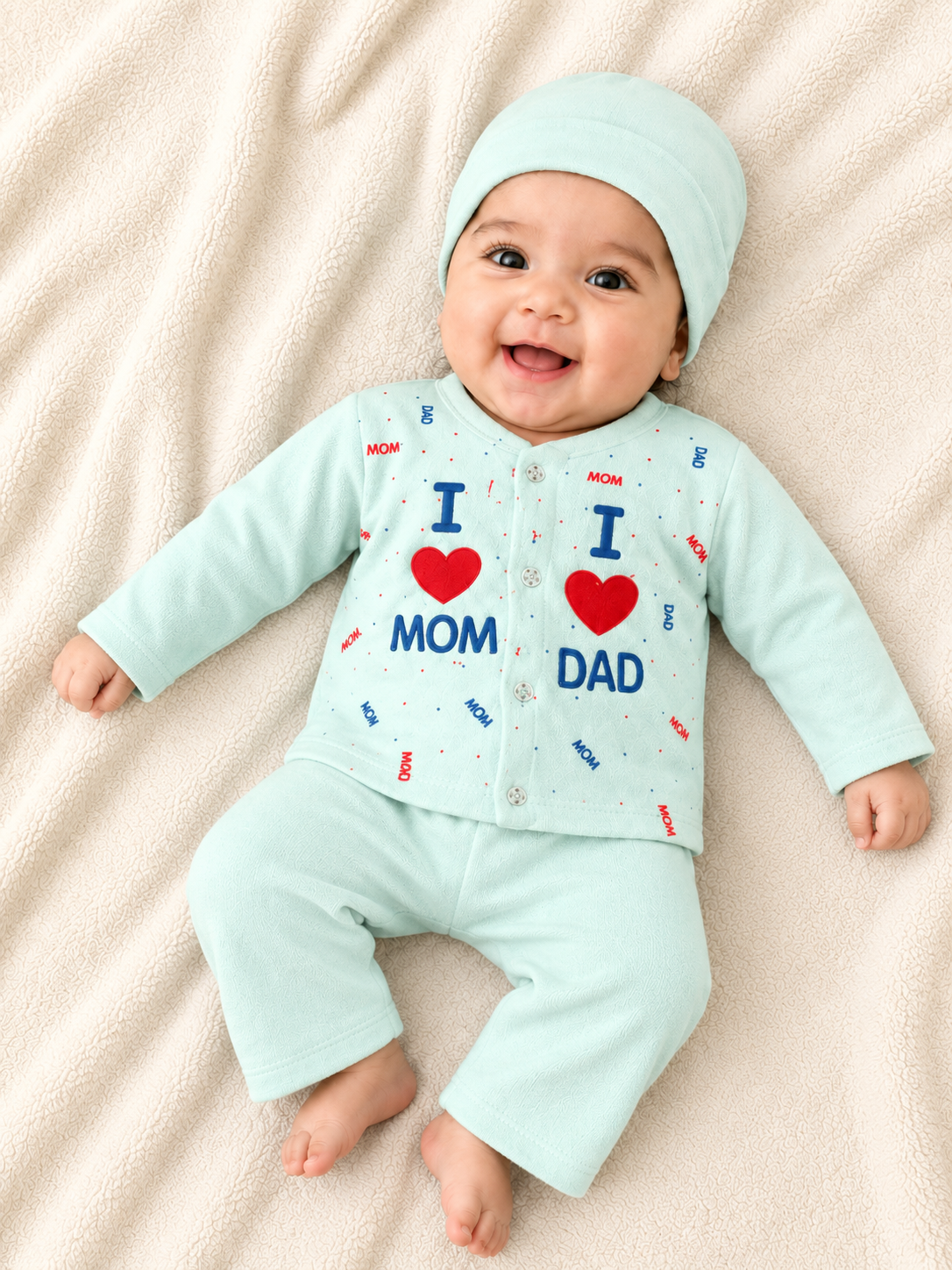 I Love Mom & Dad Mint Green Newborn Baby Baba Babies Cuddle Set 3 pcs