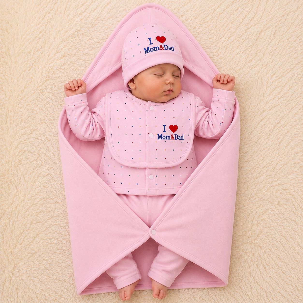 I love Mom & Dad Classic Pink Newborn Baby Baba Babies Cuddle Set 5 pcs