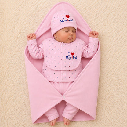 I love Mom & Dad Classic Pink Newborn Baby Baba Babies Cuddle Set 5 pcs