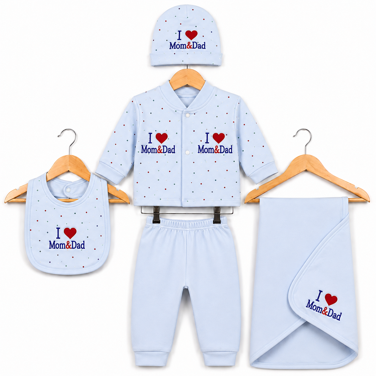 I love Mom & Dad Light Blue Newborn Baby Baba Babies Cuddle Set 5 pcs
