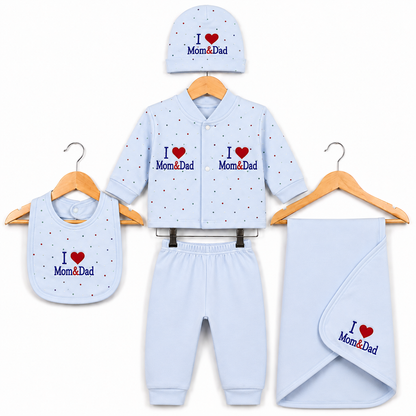 I love Mom & Dad Light Blue Newborn Baby Baba Babies Cuddle Set 5 pcs